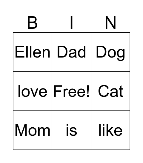 Ellen Sight Words-1 Bingo Card