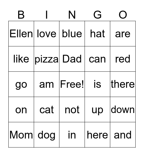 Ellen Sight Words-1 Bingo Card
