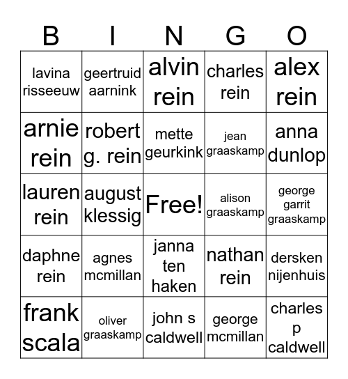 Rein Family Bingo Card