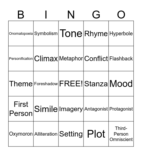 Figurative Language Bingo Card