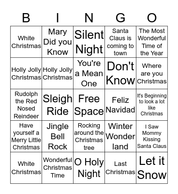 Christmas Songs Bingo Card