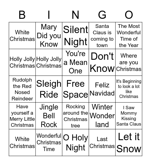 Christmas Songs Bingo Card