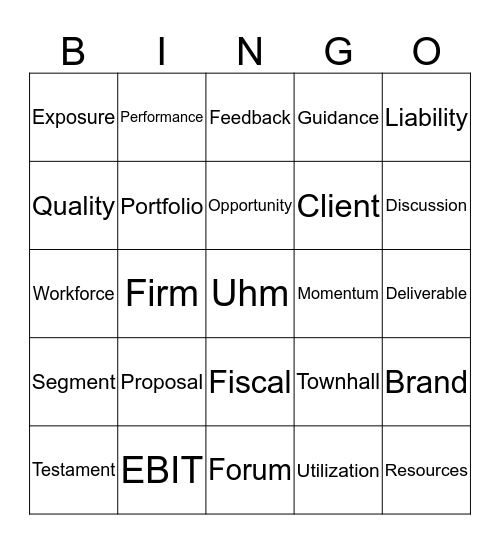 Corporate Bingo Card