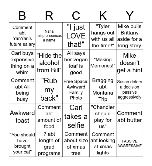 Brickey Christmas 2k19 Bingo Card
