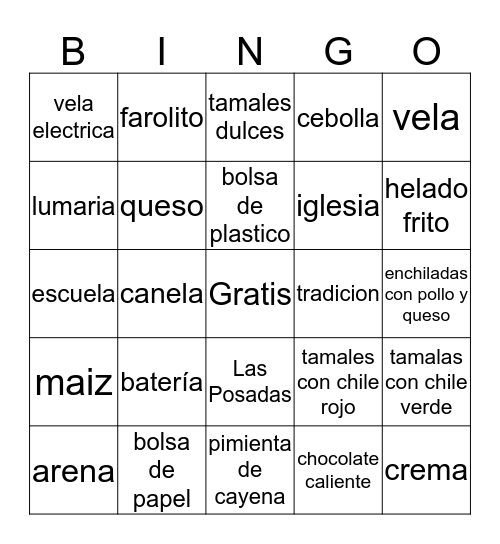 Palabras de Navidad Bingo Card