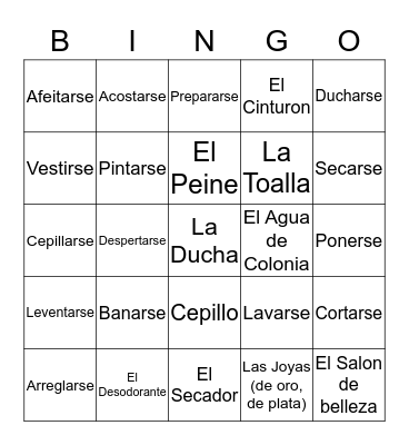 Spanish Bingo  Bingo Card