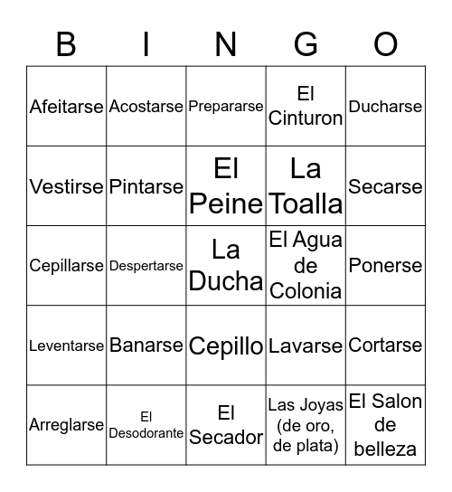 Spanish Bingo  Bingo Card