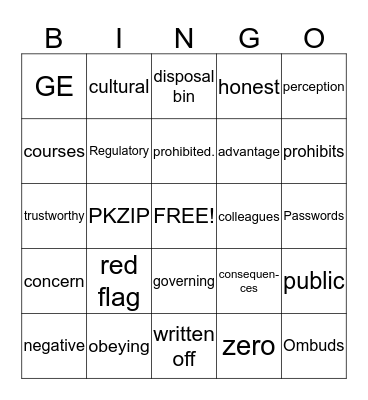 Compliance - Getting It Right Bingo Card
