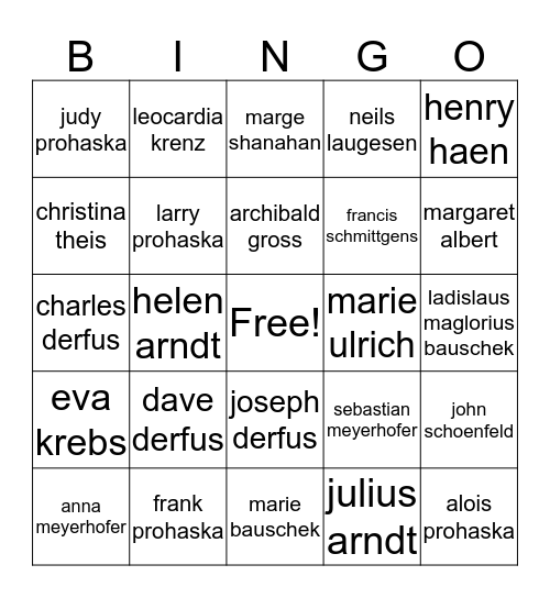 Family Bingo Card