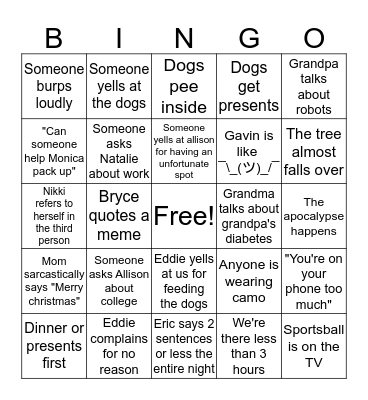 Fun Family Christmas Bingo Card