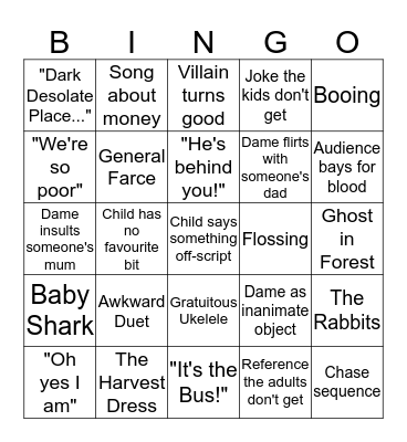 Playhouse Pantomine Bingo 2018 Bingo Card