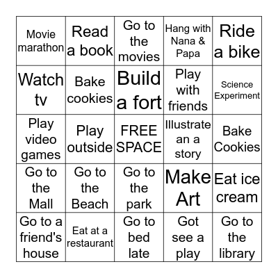 Winter Break Bingo Card