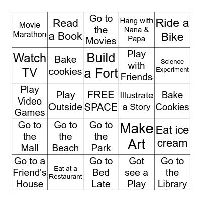 Winter Break Bingo Card