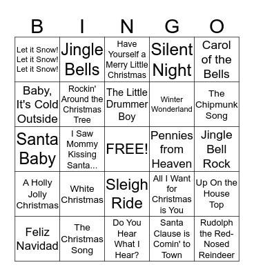 Ole Miss Campus Rec Holiday Songs Bingo Card