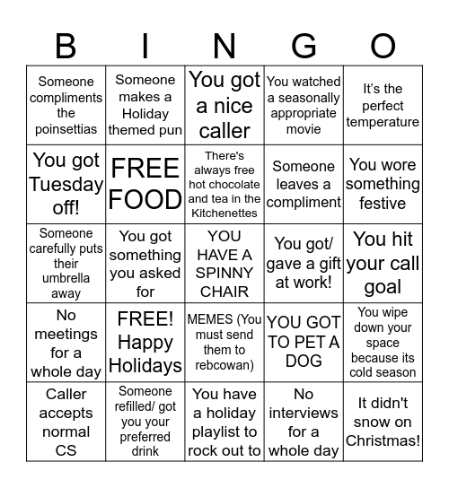 Happy Holidays (Calls) Bingo Card