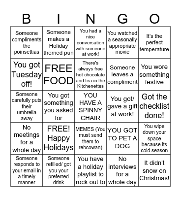 Happy Holidays (No Calls) Bingo Card