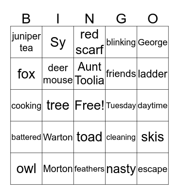 Toad for Tuesday Bingo Card