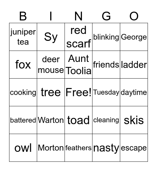 Toad for Tuesday Bingo Card