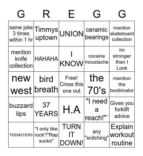 gregg bingo Card