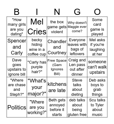 Steele Family Christmas Bingo Card