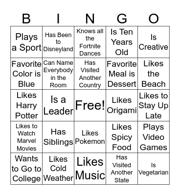 Get to Know Each Other Bingo Card