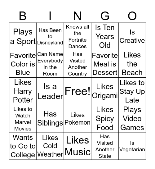 Get to Know Each Other Bingo Card