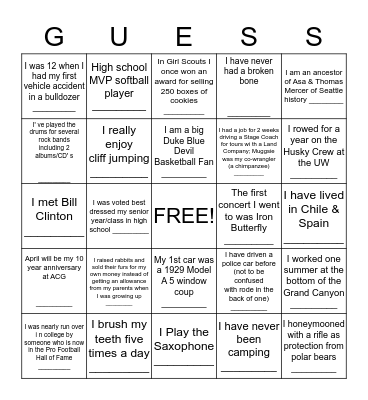 GUESS WHO?!?  SCAVENGER HUNT Bingo Card
