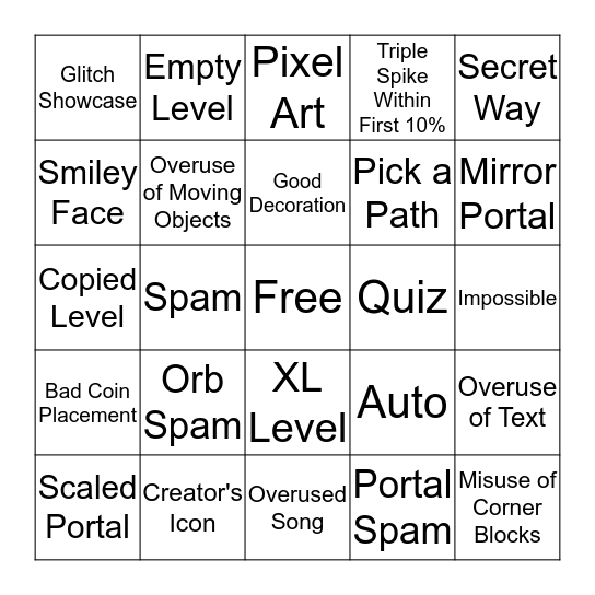 Recent Level Bingo Card