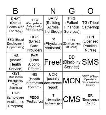 ACRONYM BINGO Card