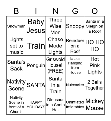 Christmas Lights Bingo Card