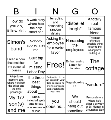 Steve-o Bingo Card