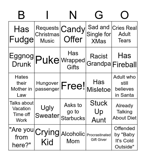 Christmas Uber Bingo Card