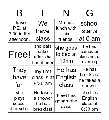 SCHOOL Bingo Card