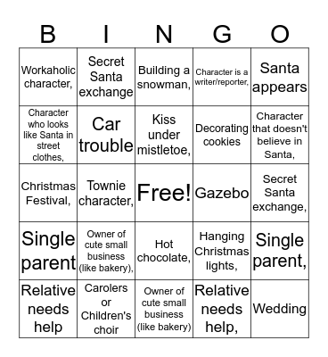 Hallmark Christmas Movie Bingo Card