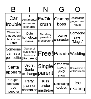 Hallmark Christmas Movie Bingo Card