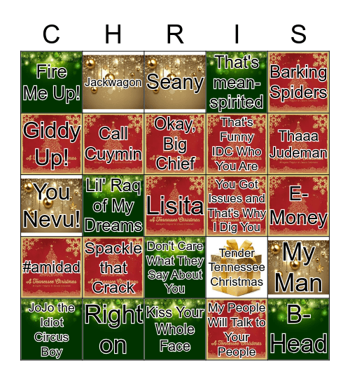 Tender Tennessee Christmas Bingo Card