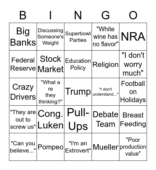 Sabbath Holiday BINGO Card