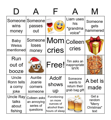 Daly-Barany Christmas  Bingo Card
