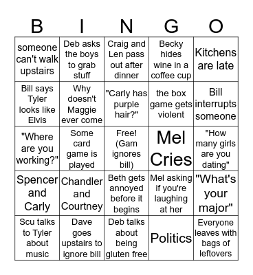 Steele Family Christmas Bingo Card