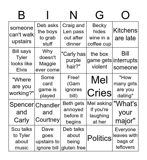 Steele Family Christmas Bingo Card