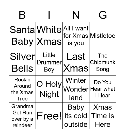 Christmas Songs Bingo Card