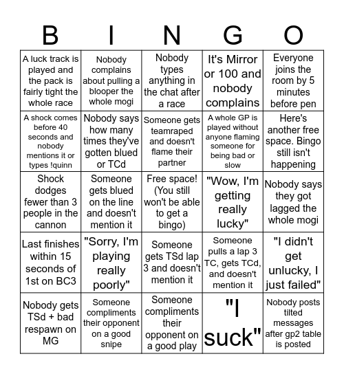 Impossible Lounge Bingo Card