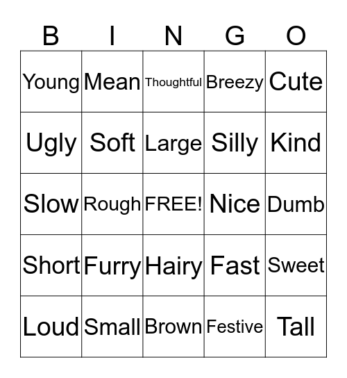 Adjectives  Bingo Card