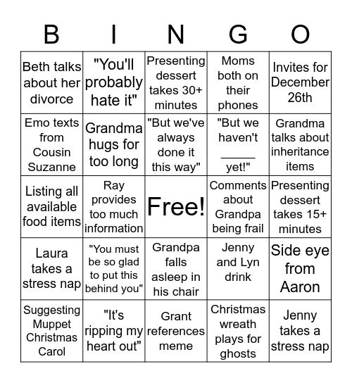 Family Holiday Bingo Card