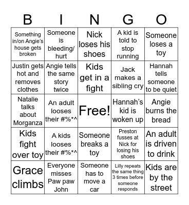 Thompson Family Gathering Bingo Card