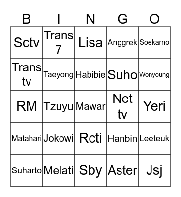 Acal cantik Bingo Card