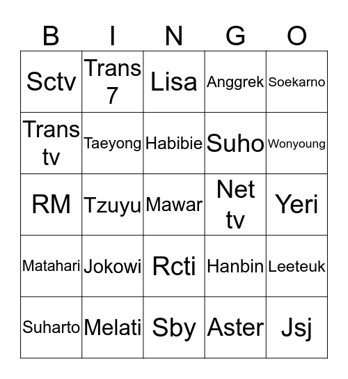 Acal cantik Bingo Card