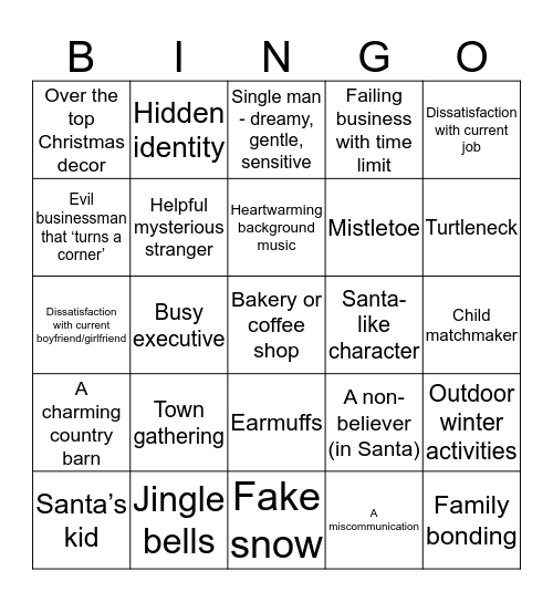 Hallmark Christmas Movie Bingo Card