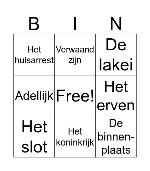 'De zieke koning'  Bingo Card