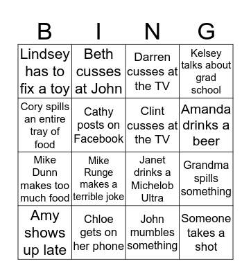 Runge Christmas Bingo Card